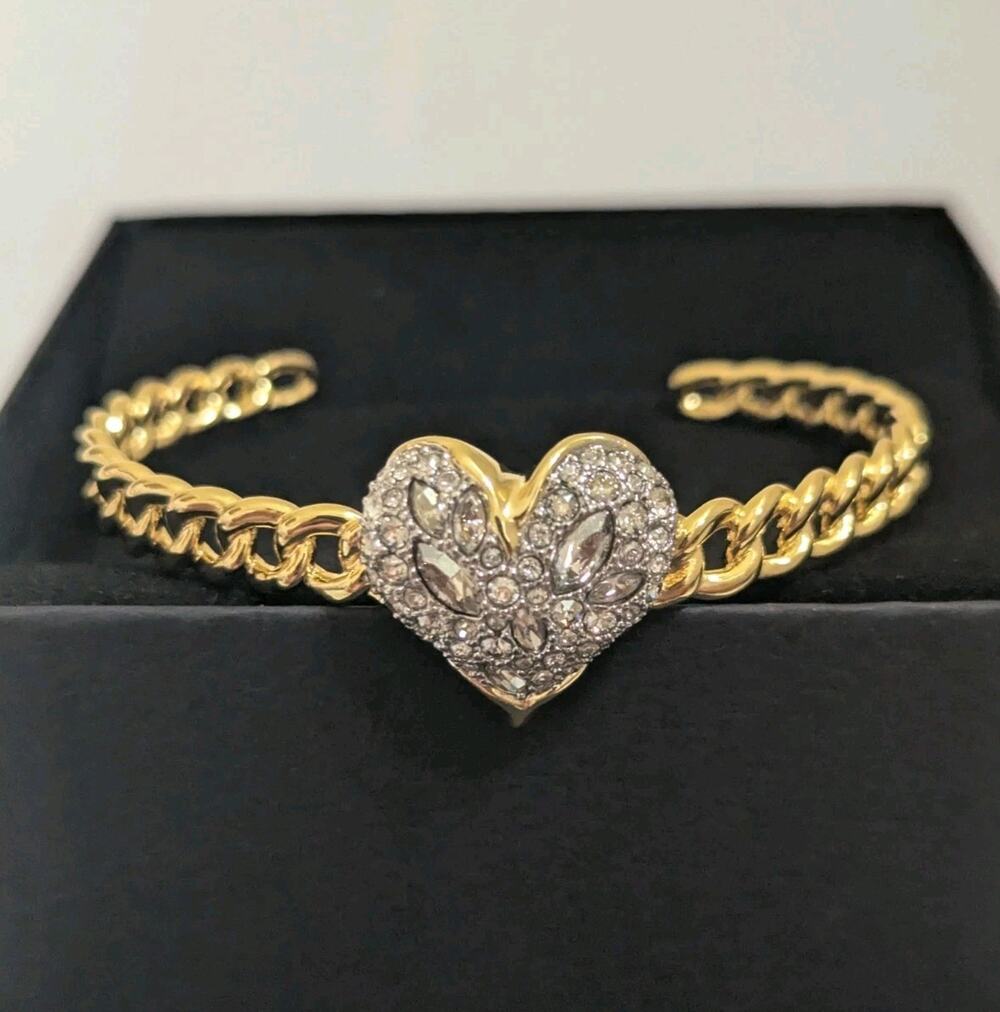 Alexis Bittar Solanales Sapphire Crystal Heart Macrame Cuff Bangle Bracelet New